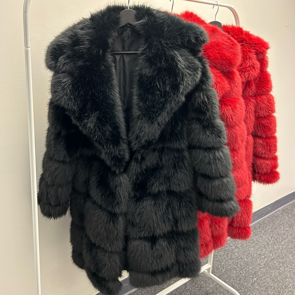 Black Faux Fur Oversized Lapel Collar Coat